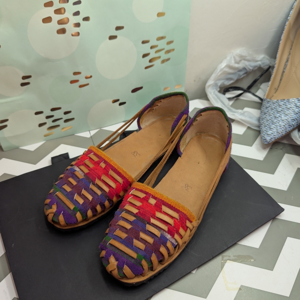 Woven Leather-Trim Slip-On Flats in Red & Purple